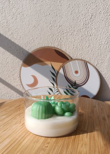  Beden Yeşil Kaktüs Tasarımlı Doğal Soya Mum