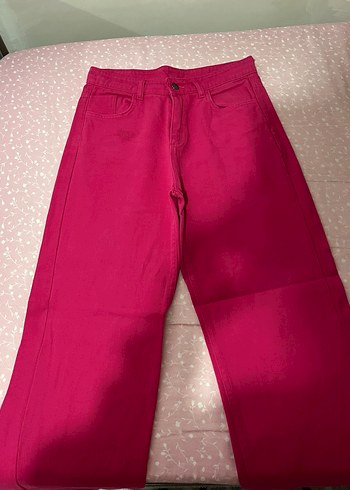 Pembe Kot Boru Paça Pantolon - Görsel 2