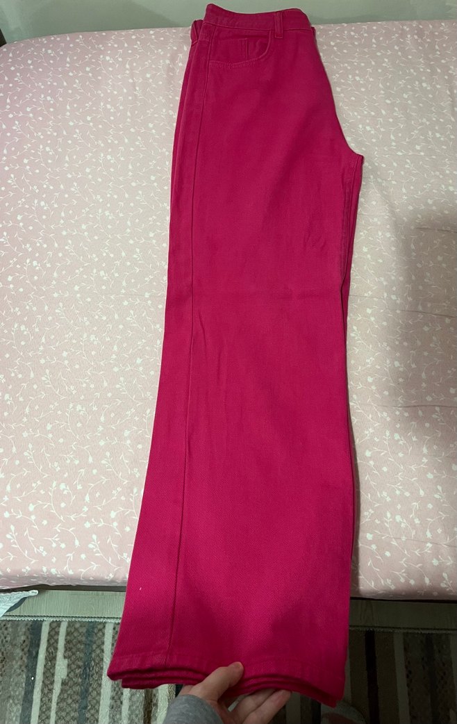 Pembe Kot Boru Paça Pantolon - Görsel 3