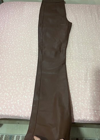 BerskhaKahverengi Deri İspanyol Paça Kadın Pantolon - Görsel 4