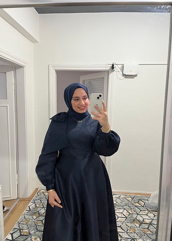 Simli lacivert Uzun Kollu Kadın tesettür abiye