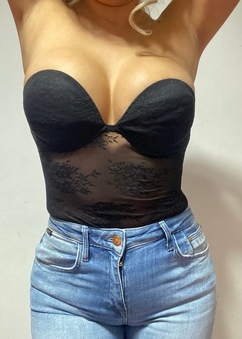 Dantel Detaylı Siyah Straplez Büstiyer - Görsel 7