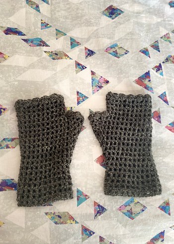 Yeşil, Gri Örgü Parmaksız Kadın Eldiveni - Görsel 4