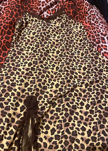 Kahverengi Leopar Desenli Uzun Bohem Elbise - Görsel 4