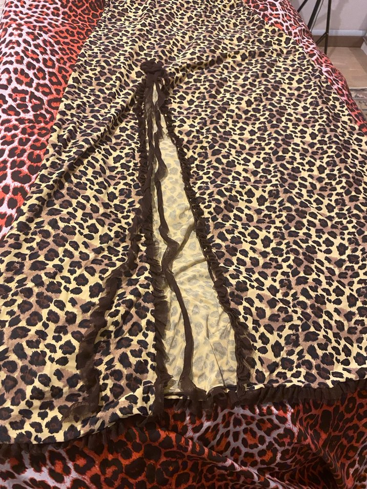 Kahverengi Leopar Desenli Uzun Bohem Elbise - Görsel 3