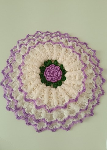 Mor Detaylı Beyaz Örgü banyo lifi - Görsel 2