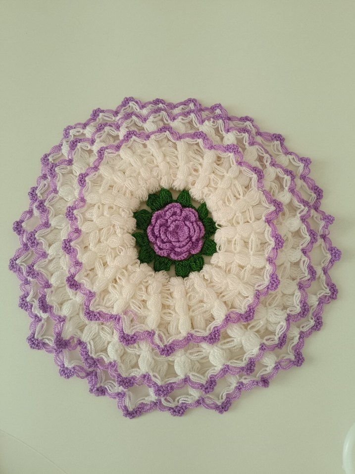 Mor Detaylı Beyaz Örgü banyo lifi - Görsel 2