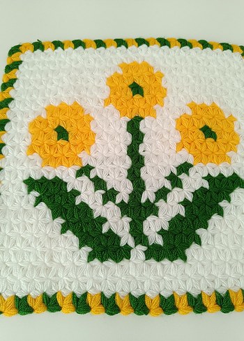 Sarı Çiçek Desenli El Örgüsü Lif - Görsel 2