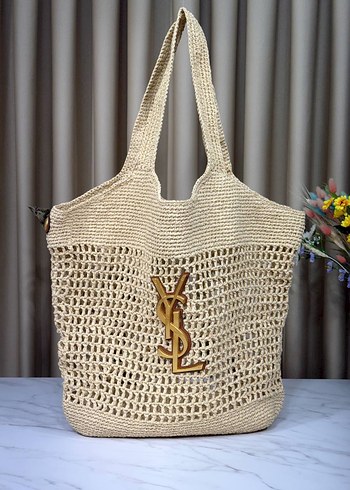 Yves Saint Laurent YSL ICARE MAXI SHOPPING Raffia beach BAG