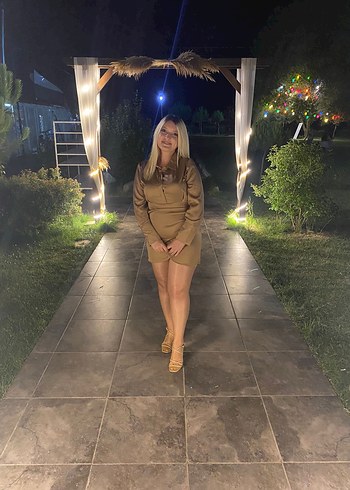 Abiye Bej Drapeli Mini Kadın Akşam Elbisesi