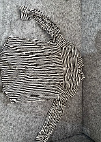 m Beden Düğmeli Siyah Krem Zebra Desenli Kadın Gömlek