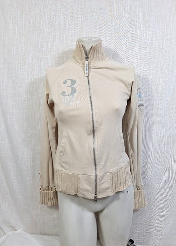 La Martina Bej Nakışlı Fermuarlı Sweatshirt