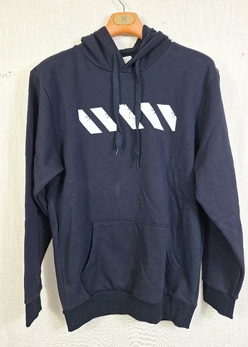xl Beden mavi Renk Lacivert Kapüşonlu Baskılı Sweatshirt
