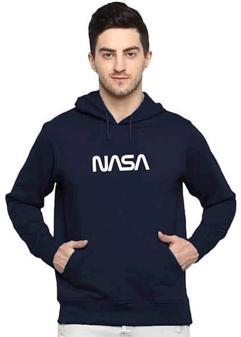 xxl Beden mavi Renk Lacivert Kapüşonlu NASA Baskılı Sweatshirt