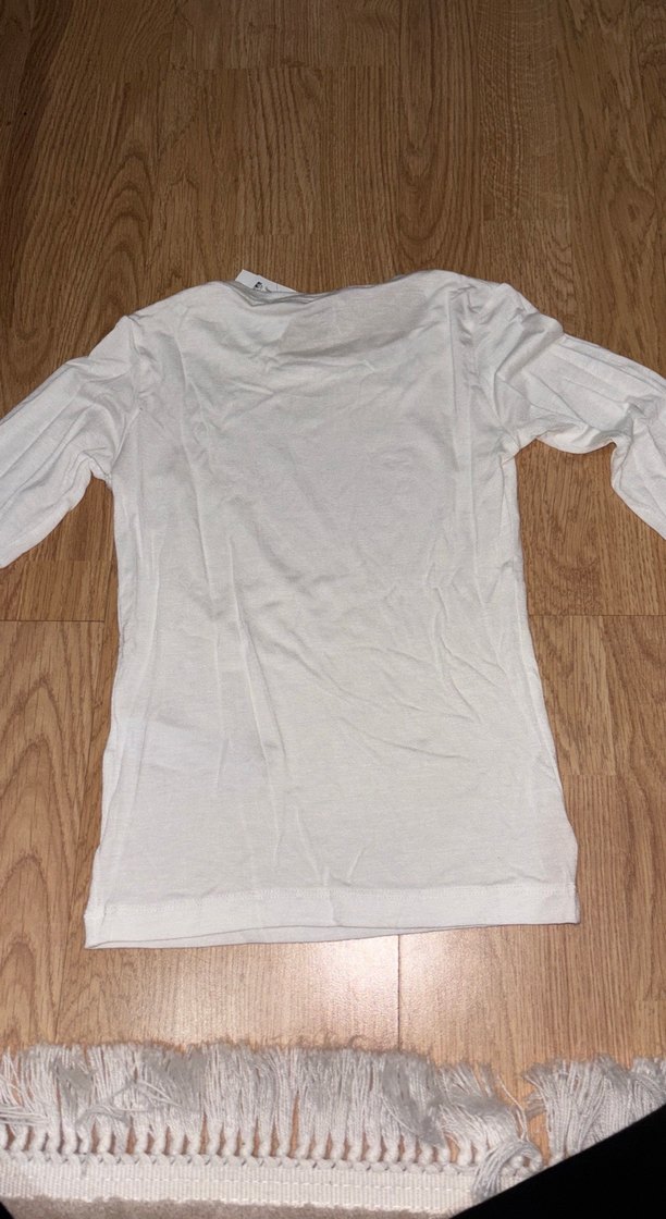 Beyaz Uzun Kollu Kadın Keten Tişört - Görsel 2