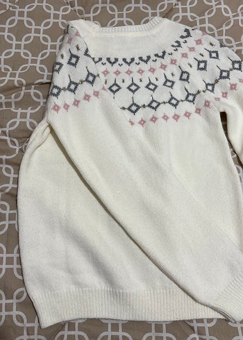 Nakışlı Beyaz Bohem Örgü Kazak - Görsel 3