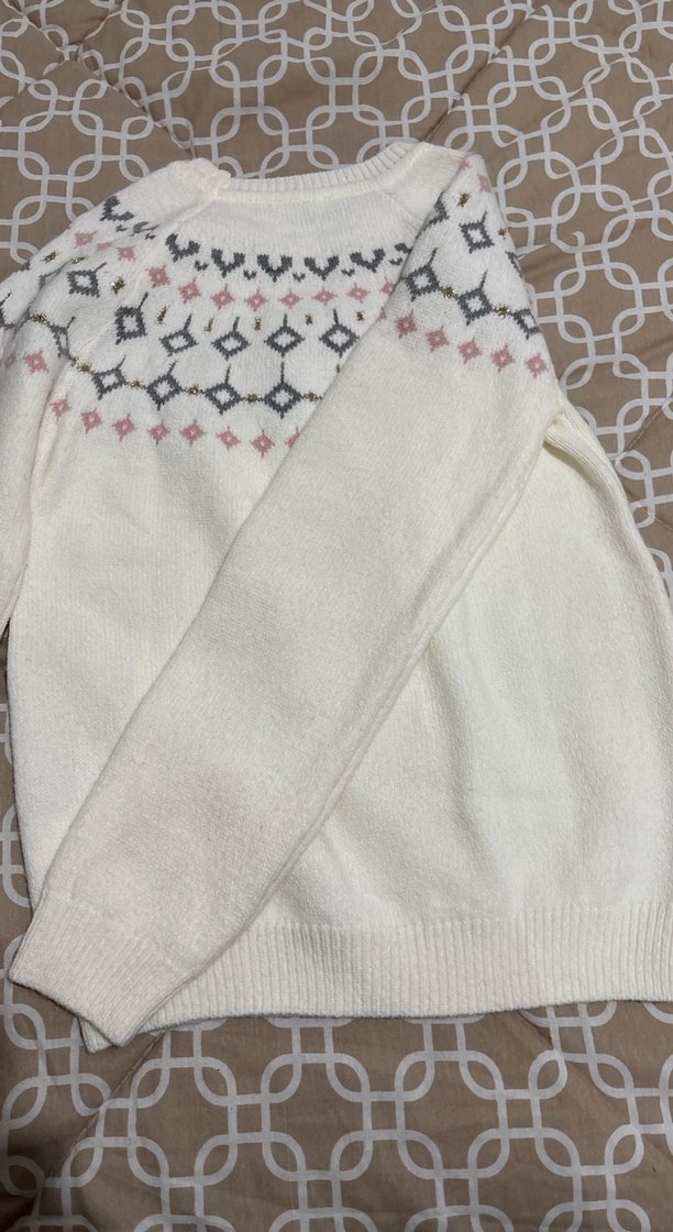 Nakışlı Beyaz Bohem Örgü Kazak - Görsel 4