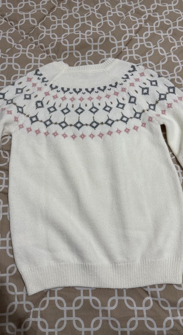 Nakışlı Beyaz Bohem Örgü Kazak - Görsel 2