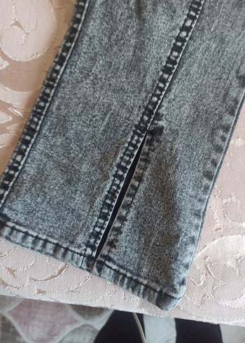 9 Yaş Beden gri Renk Gri Batik Desenli Bol Kesim Kadın Kot Pantolon