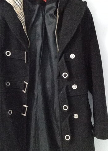 Düğmeli Siyah Midi Kadın Kaban - Görsel 3