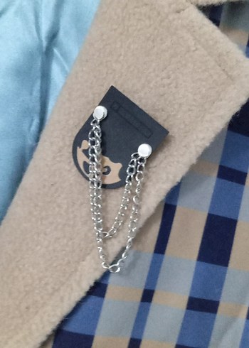 Düğmeli Bej Mini Ekose Kadın Kaban - Görsel 3