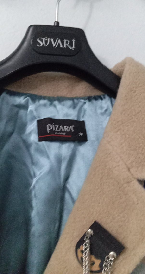 Düğmeli Bej Mini Ekose Kadın Kaban - Görsel 2