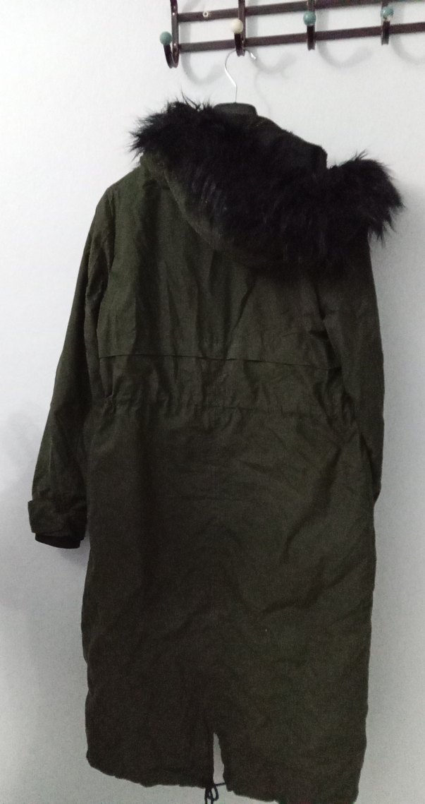 Kadın Haki Midi Kürklü Street Wear Mont - Görsel 3