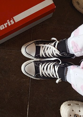 37 Beden siyah Renk Yüksek Topuklu Siyah Bağcıklı Kadın Converse Platform