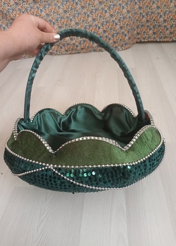 Yeşil Parlak Saten Sepet - Görsel 5