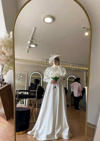 Modern Klasik Beyaz Uzun tesettür nikah elbisesi