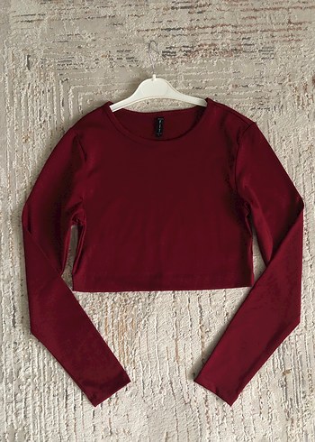 Defacto Bordo Uzun Kollu Crop Top
