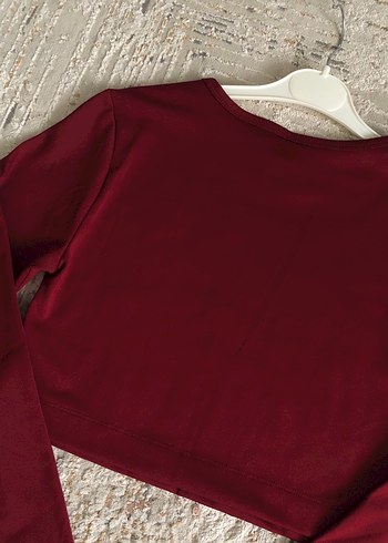 l Beden Bordo Uzun Kollu Crop Top