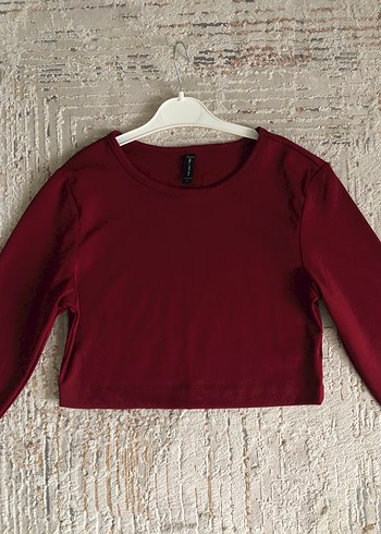 Bordo Uzun Kollu Crop Top