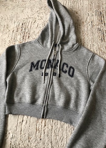s Beden Gri Kapüşonlu Fermuarlı Kadın Sweatshirt