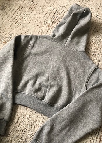 s Beden gri Renk Gri Kapüşonlu Fermuarlı Kadın Sweatshirt