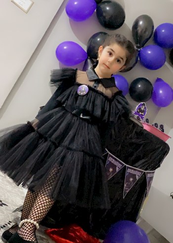 Kız Çocuk Siyah Gotik Fırfırlı Elbise