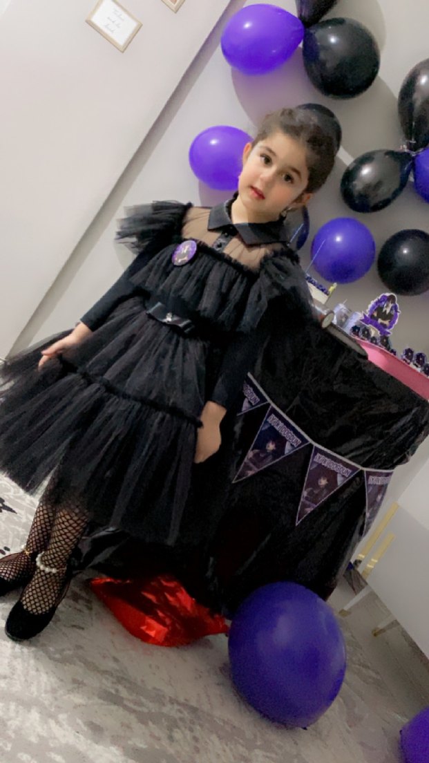 Kız Çocuk Siyah Gotik Fırfırlı Elbise - Görsel 2