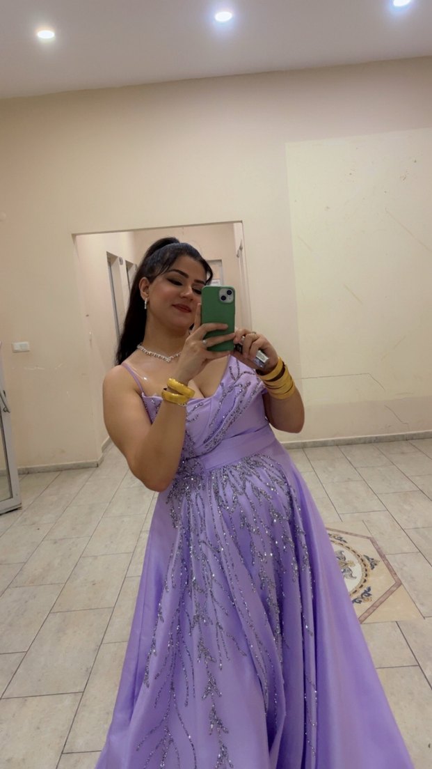 Mor Nakışlı Uzun Abiye Elbise - Görsel 2