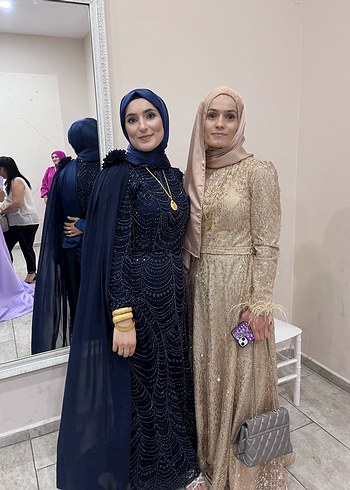 40 Beden Boncuk İşlemeli Uzun Kollu Siyah Tesettür Elbise