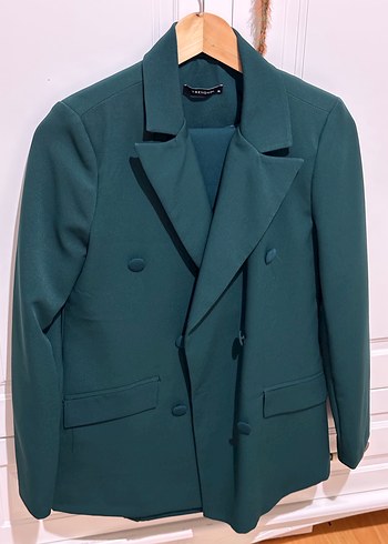Koyu Yeşil Kadın Düğmeli Blazer Takım
