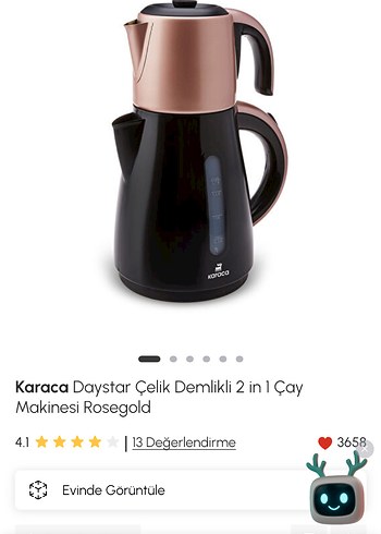 Karaca Daystar 2'si 1 Arada Çay Makinesi Rosegold