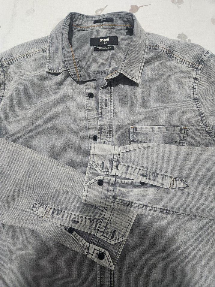 Mavi Gri Denim Erkek Gömlek - Görsel 2