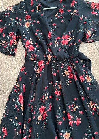 Siyah Çiçekli Uzun elbise - Görsel 2