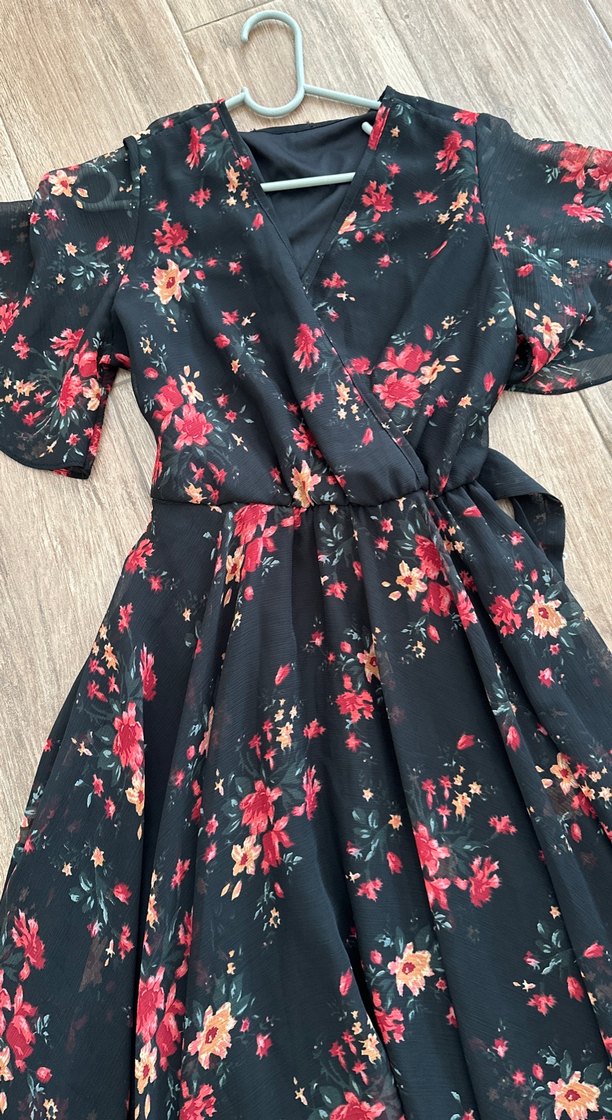 Siyah Çiçekli Uzun elbise - Görsel 2