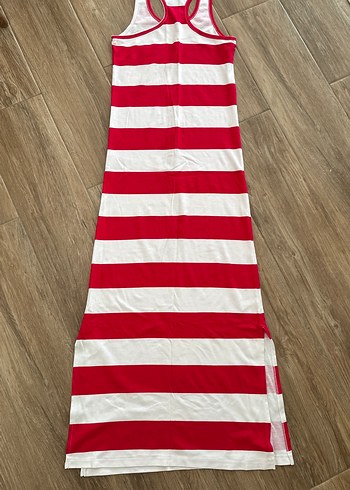 Pembe Beyaz Çizgili Plaj Elbisesi - Görsel 2