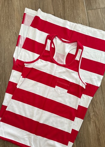 Pembe Beyaz Çizgili Plaj Elbisesi - Görsel 3