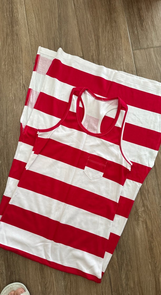 Pembe Beyaz Çizgili Plaj Elbisesi - Görsel 3