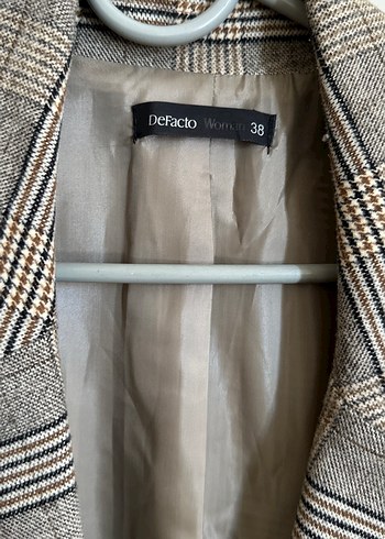 Bej Ekose Desenli Kadın Blazer Ceket - Görsel 2