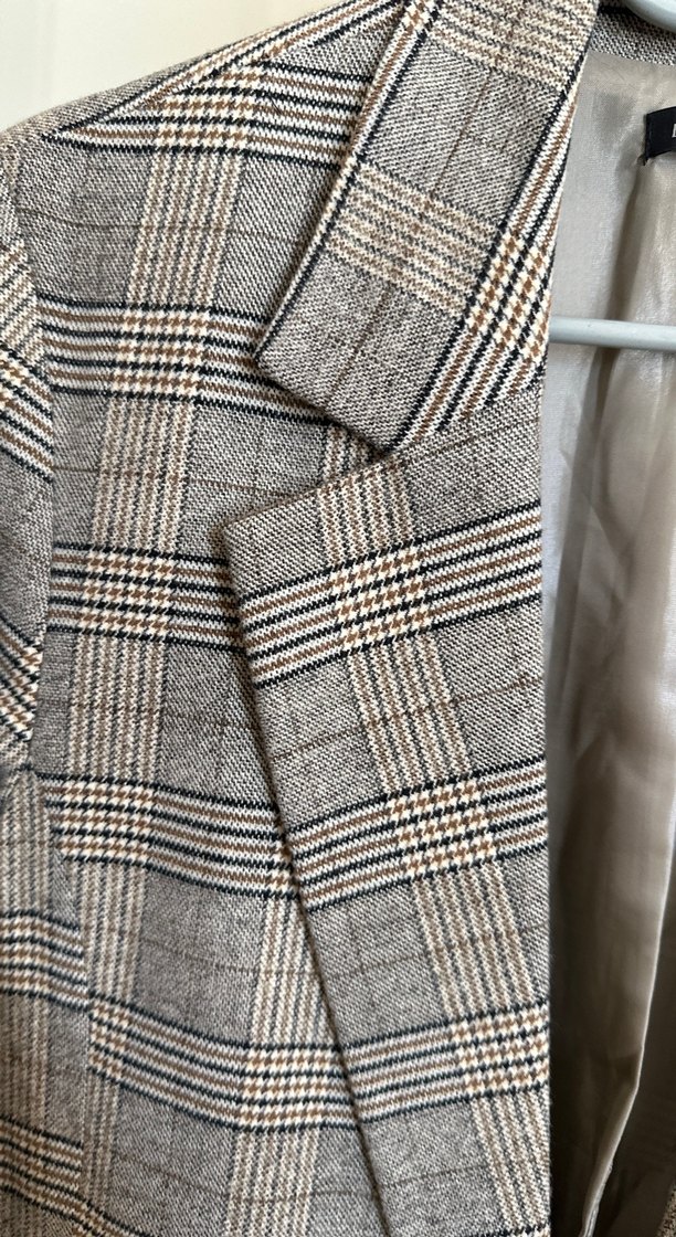 Bej Ekose Desenli Kadın Blazer Ceket - Görsel 3