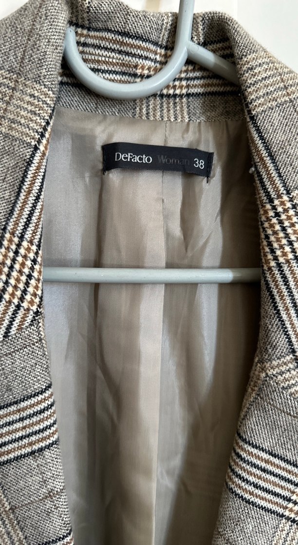 Bej Ekose Desenli Kadın Blazer Ceket - Görsel 2